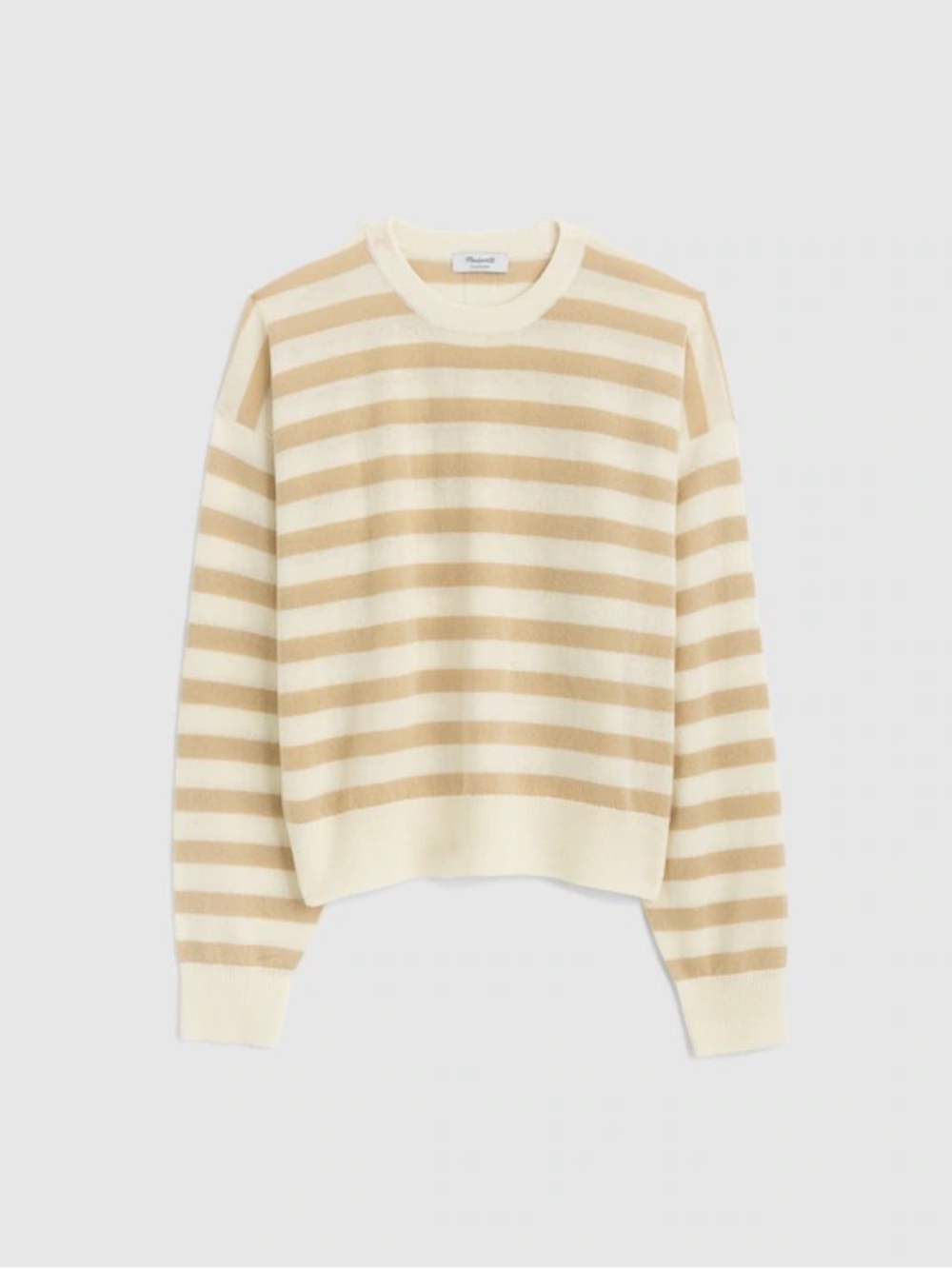 Madewell Cashmere Crewneck Sweater in Ivory & biscuit Stripe size small NEW